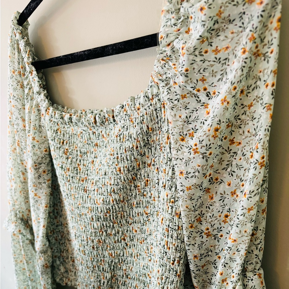 Wild Fable Floral Cinched Crop Top Blouse Cottage Core size L